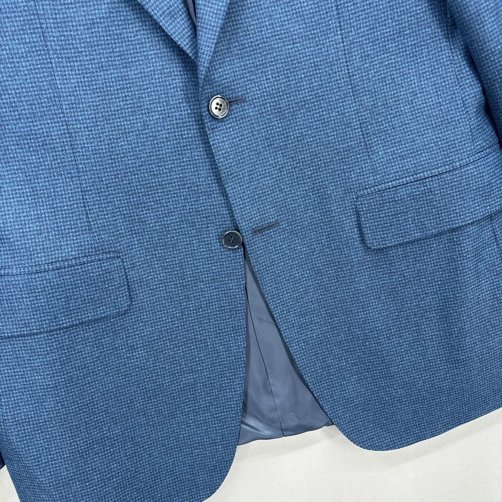 Canali Sport Coat Mens 40R Blue Houndstooth Wool Saks Fifth Avenue Italy Blazer